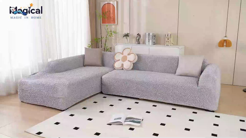 Premium 3+3 Seater Sofa Cover Set - Microfiber Stretchable Italian Textured Slipcovers (Cream)