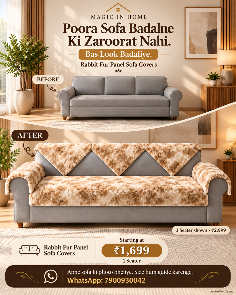 Magic In Home Rabbit Fur Panel Sofa Cover – 4 Seater – Beige & Brown
